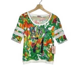 Juicy Couture Y2K Tropical Mesh Panel Jersey Top XS NWT